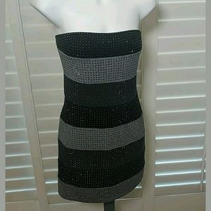 BeBe Blavk Gray Studded Strapless Dress sz Small